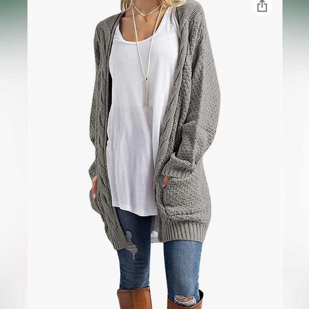 Beautiful Women’s Open Front Long Sleeve Boho Boyfriend Knit Chunky Cardigan.
